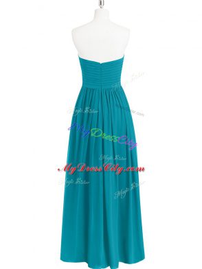 Wonderful Chiffon Sweetheart Sleeveless Zipper Ruching Prom Party Dress in Teal