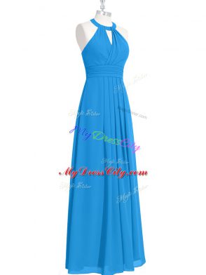 Floor Length Blue Prom Party Dress Halter Top Sleeveless Zipper