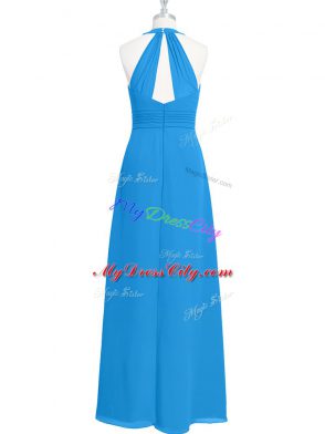 Floor Length Blue Prom Party Dress Halter Top Sleeveless Zipper