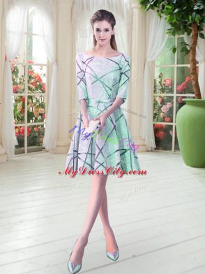 Knee Length Lace Up Apple Green for Prom and Party with Ruching