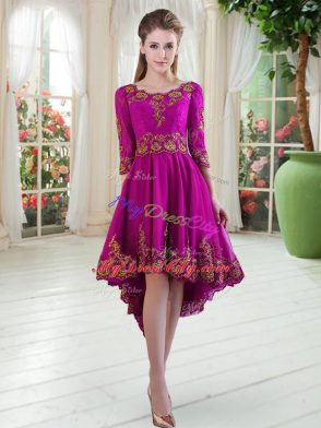 Ideal Long Sleeves Lace Up High Low Embroidery Prom Party Dress