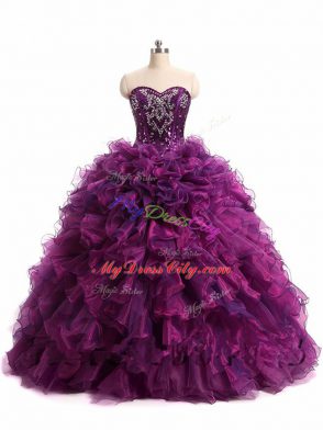 Vintage Sweetheart Sleeveless Lace Up Quinceanera Dress Purple Organza