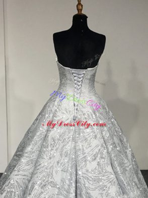 Sweetheart Sleeveless Lace Up Sweet 16 Dress Silver