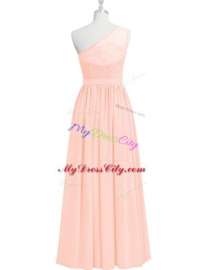 Most Popular Lace Dress for Prom Pink Side Zipper Sleeveless Ankle Length