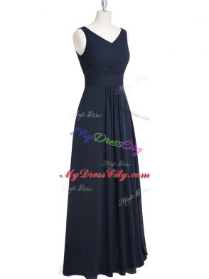 Black Sleeveless Ruching Floor Length Prom Gown