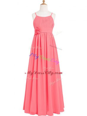 Chiffon Sleeveless Floor Length Dress for Prom and Pleated and Hand Made Flower