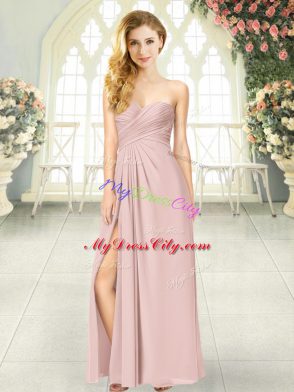 Pink Empire Sweetheart Sleeveless Chiffon Floor Length Zipper Ruching Formal Dresses