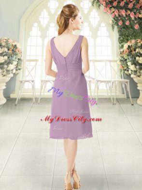 Purple Zipper V-neck Sleeveless Knee Length Prom Evening Gown Ruching