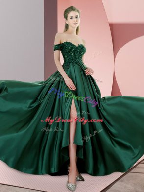 Flirting Green Spaghetti Straps Neckline Beading Evening Dress Sleeveless Lace Up