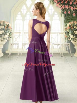 Sweet Scoop Sleeveless Prom Party Dress Floor Length Ruching Purple Satin