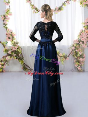 Navy Blue 3 4 Length Sleeve Satin Zipper Dama Dress for Quinceanera for Prom and Party and Wedding Party