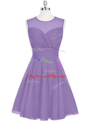 Delicate Purple A-line Ruching Prom Dress Zipper Chiffon Sleeveless Mini Length