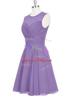 Delicate Purple A-line Ruching Prom Dress Zipper Chiffon Sleeveless Mini Length