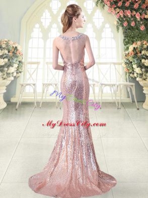 Sequined Sleeveless Prom Dresses Brush Train and Beading