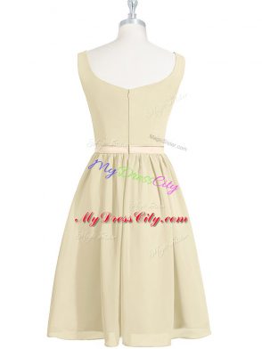 Light Yellow A-line Chiffon Scoop Sleeveless Belt Mini Length Zipper Dress for Prom