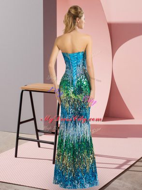 Customized Sleeveless Floor Length Beading and Sequins Lace Up Dress for Prom with Purple and Multi-color