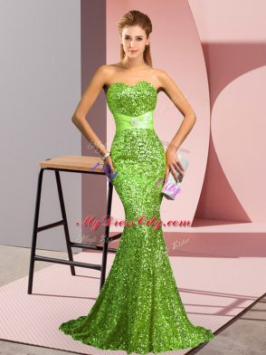 Sleeveless Sequined Sweep Train Zipper for Prom and Party and Military Ball