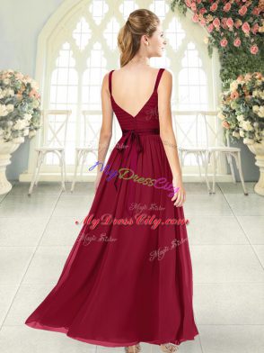 Wine Red Prom Dress Prom and Party with Ruching V-neck Sleeveless Backless