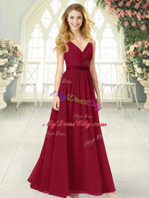 Wine Red Prom Dress Prom and Party with Ruching V-neck Sleeveless Backless