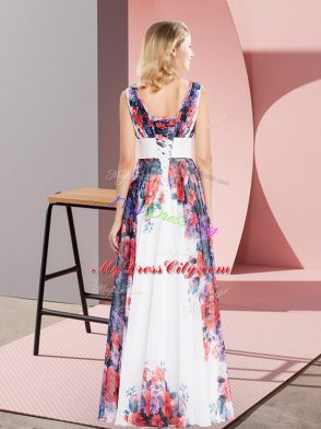 White Sleeveless Pattern Floor Length Dress for Prom