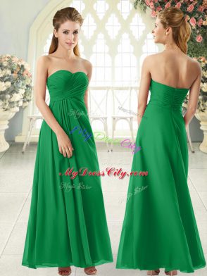 Exceptional Sweetheart Sleeveless Homecoming Dress Floor Length Ruching Green Chiffon