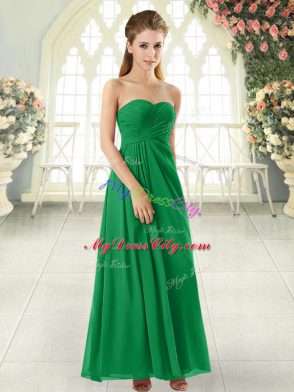 Exceptional Sweetheart Sleeveless Homecoming Dress Floor Length Ruching Green Chiffon