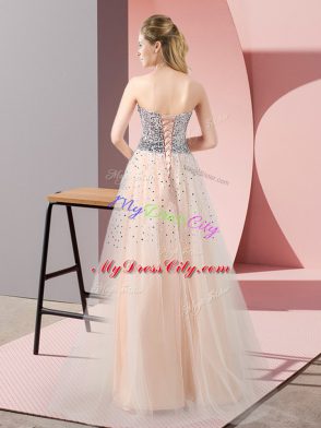 Fine Tulle Sleeveless Floor Length and Beading