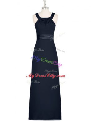 Beautiful Sleeveless Floor Length Belt Zipper Prom Party Dress with Black