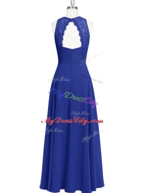 Most Popular Royal Blue Zipper Prom Evening Gown Lace Sleeveless Floor Length