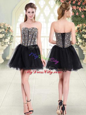 Mini Length A-line Sleeveless Black Prom Dresses Lace Up