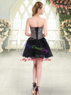 Mini Length A-line Sleeveless Black Prom Dresses Lace Up