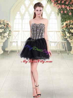 Mini Length A-line Sleeveless Black Prom Dresses Lace Up