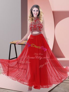 Custom Design Sleeveless Backless Ankle Length Beading