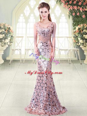 Customized Sequined V-neck Sleeveless Zipper Beading Homecoming Dress in Pink