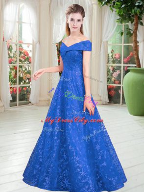 Top Selling Floor Length A-line Sleeveless Blue Homecoming Dress Lace Up