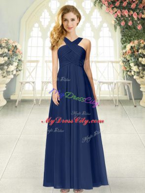 Romantic Navy Blue Straps Zipper Ruching Sleeveless