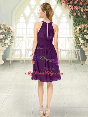 Most Popular Empire Dress for Prom Purple Scoop Chiffon Sleeveless Knee Length Zipper