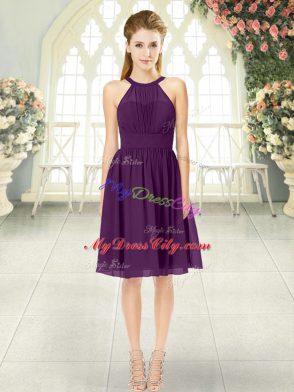 Most Popular Empire Dress for Prom Purple Scoop Chiffon Sleeveless Knee Length Zipper