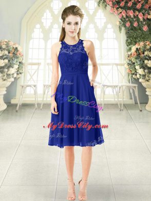 On Sale Knee Length Zipper Evening Dress Royal Blue for Prom and Party with Lace