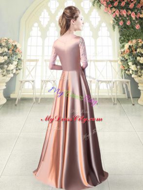 Popular Half Sleeves Floor Length Sequins Zipper Homecoming Dress with Pink