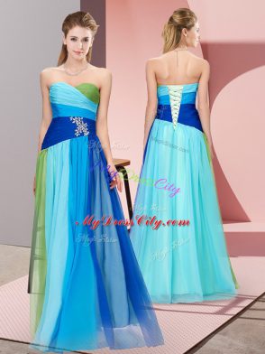 Glamorous Multi-color Empire Beading Evening Dress Lace Up Chiffon Sleeveless Floor Length