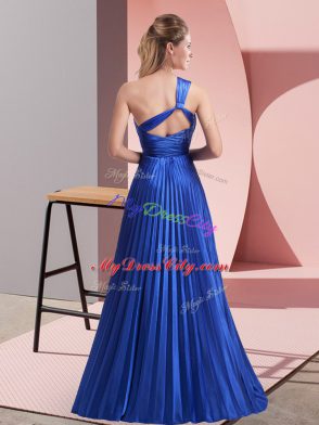 Sleeveless Floor Length Beading and Ruching Backless Evening Dress with Royal Blue