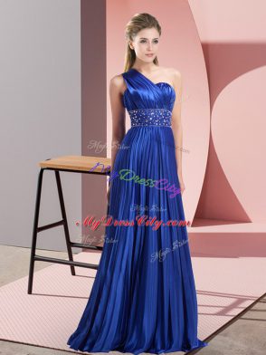 Sleeveless Floor Length Beading and Ruching Backless Evening Dress with Royal Blue