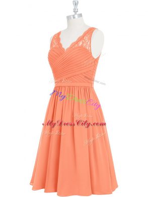 Sleeveless Chiffon Mini Length Side Zipper Prom Party Dress in Orange with Lace