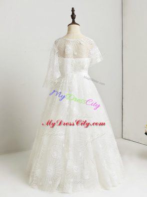 Fantastic Floor Length White Flower Girl Dresses for Less Scoop Side Zipper