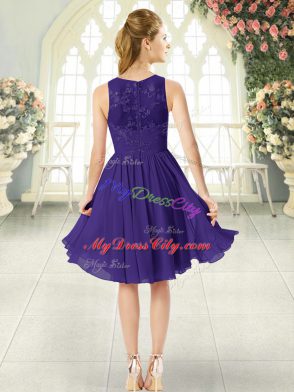 High Class Empire Prom Dresses Purple Scoop Chiffon Sleeveless Knee Length Zipper