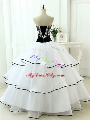 White Sweetheart Neckline Beading and Appliques Quince Ball Gowns Sleeveless Lace Up