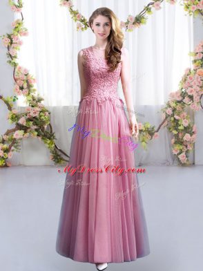 Cute Scoop Sleeveless Tulle Dama Dress Lace Lace Up