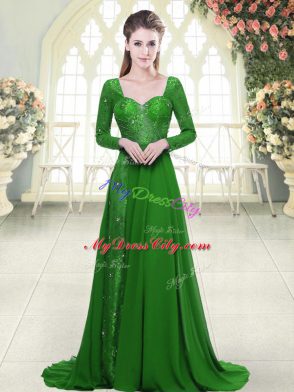 Green Long Sleeves Beading Backless Dress for Prom