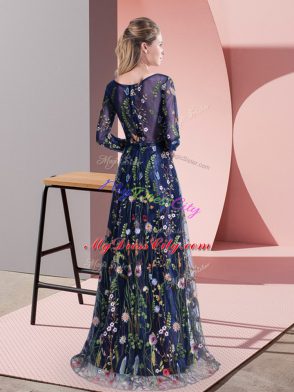 Pretty Chiffon Scoop Long Sleeves Sweep Train Zipper Pattern Prom Gown in Multi-color